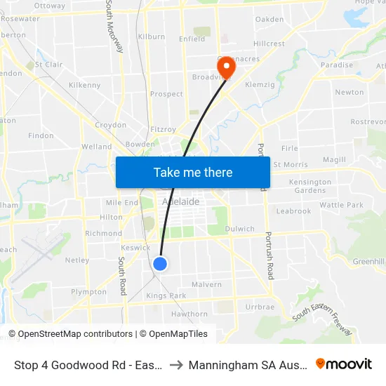 Stop 4 Goodwood Rd - East side to Manningham SA Australia map