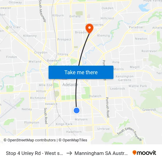 Stop 4 Unley Rd - West side to Manningham SA Australia map