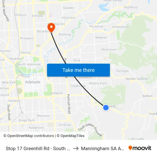 Stop 17 Greenhill Rd - South East side to Manningham SA Australia map