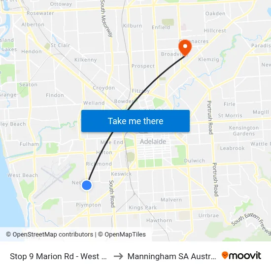 Stop 9 Marion Rd - West side to Manningham SA Australia map