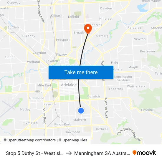 Stop 5 Duthy St - West side to Manningham SA Australia map