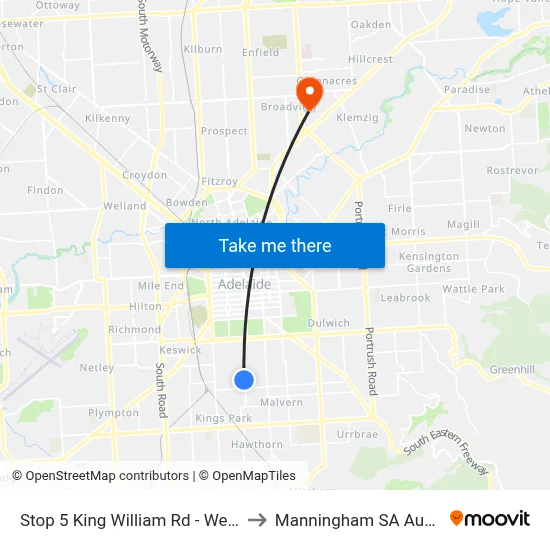 Stop 5 King William Rd - West side to Manningham SA Australia map