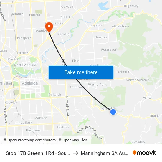 Stop 17B Greenhill Rd - South side to Manningham SA Australia map