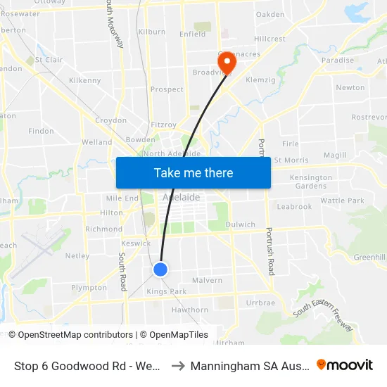 Stop 6 Goodwood Rd - West side to Manningham SA Australia map