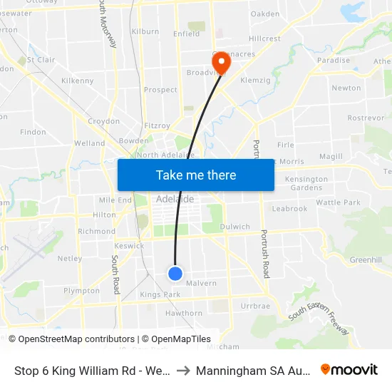 Stop 6 King William Rd - West side to Manningham SA Australia map
