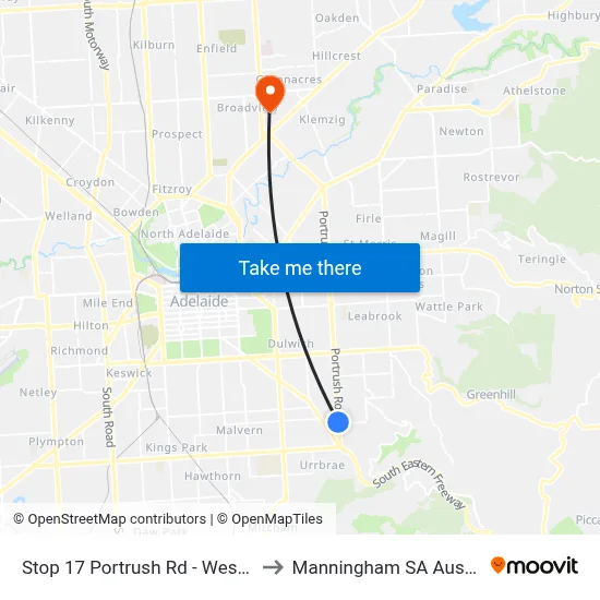 Stop 17 Portrush Rd - West side to Manningham SA Australia map