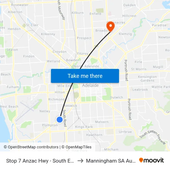 Stop 7 Anzac Hwy - South East side to Manningham SA Australia map