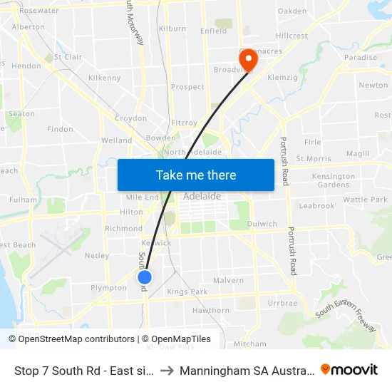 Stop 7 South Rd - East side to Manningham SA Australia map