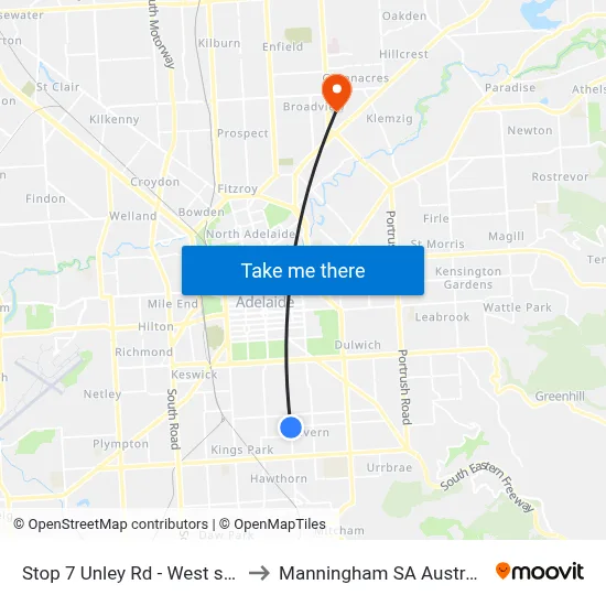 Stop 7 Unley Rd - West side to Manningham SA Australia map