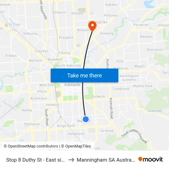 Stop 8 Duthy St - East side to Manningham SA Australia map