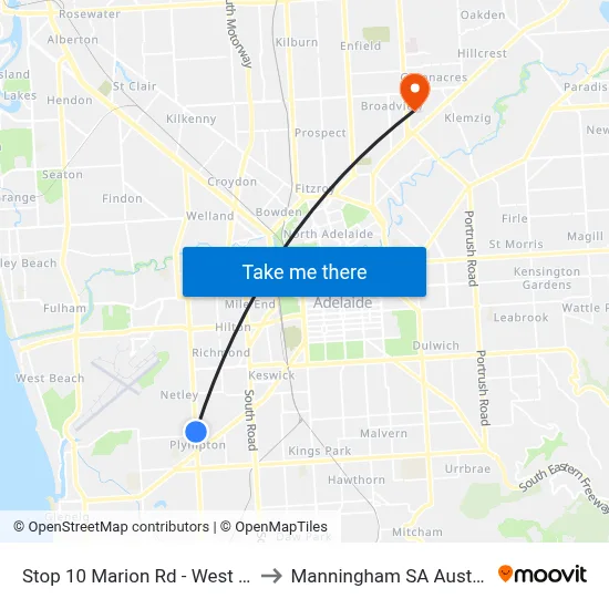 Stop 10 Marion Rd - West side to Manningham SA Australia map