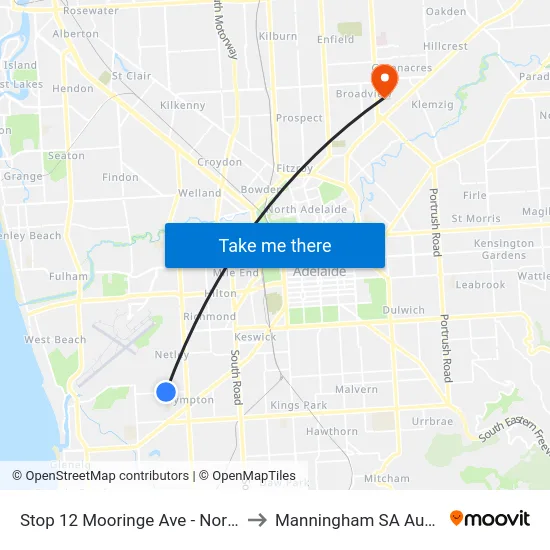 Stop 12 Mooringe Ave - North side to Manningham SA Australia map