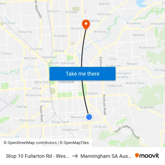 Stop 10 Fullarton Rd - West side to Manningham SA Australia map
