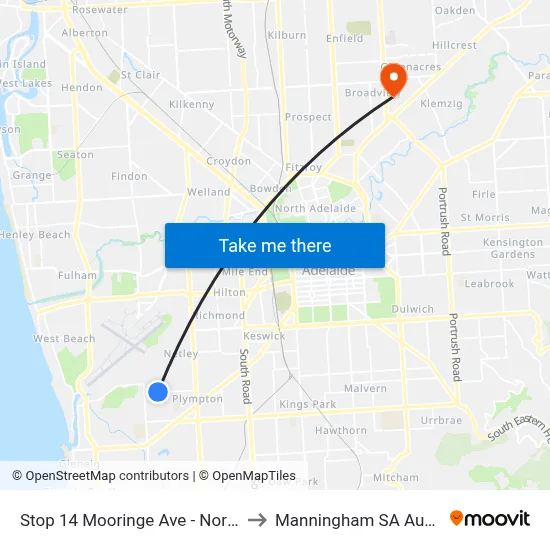 Stop 14 Mooringe Ave - North side to Manningham SA Australia map