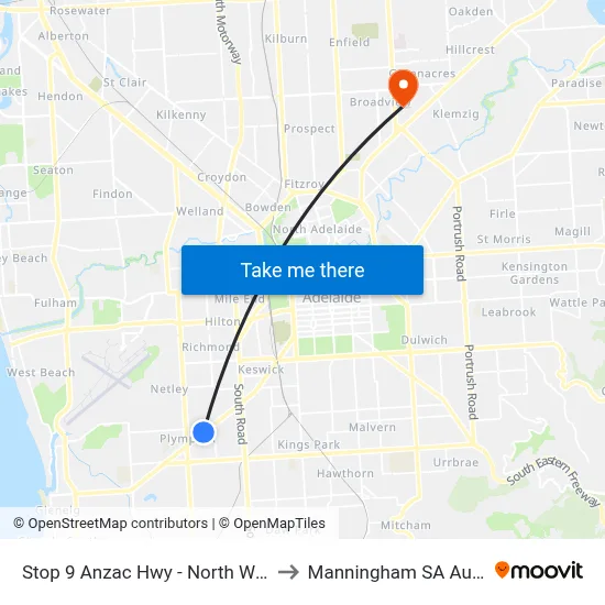 Stop 9 Anzac Hwy - North West side to Manningham SA Australia map