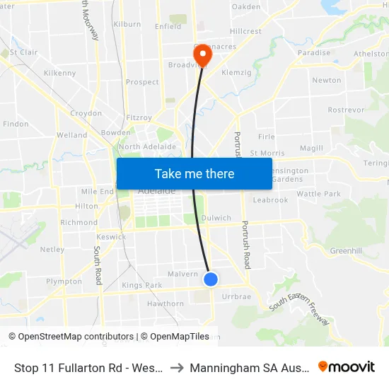 Stop 11 Fullarton Rd - West side to Manningham SA Australia map