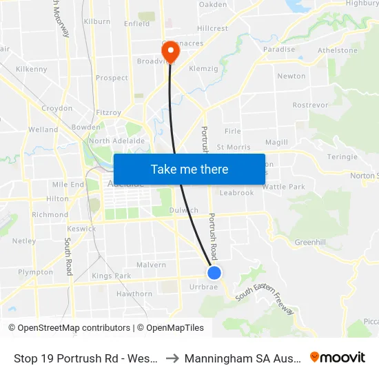 Stop 19 Portrush Rd - West side to Manningham SA Australia map