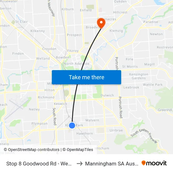 Stop 8 Goodwood Rd - West side to Manningham SA Australia map