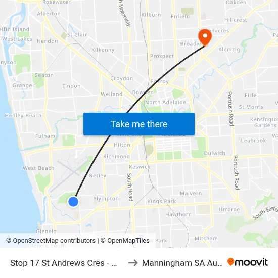 Stop 17 St Andrews Cres - West side to Manningham SA Australia map