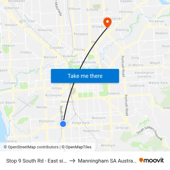 Stop 9 South Rd - East side to Manningham SA Australia map