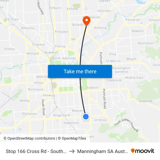 Stop 166 Cross Rd - South side to Manningham SA Australia map