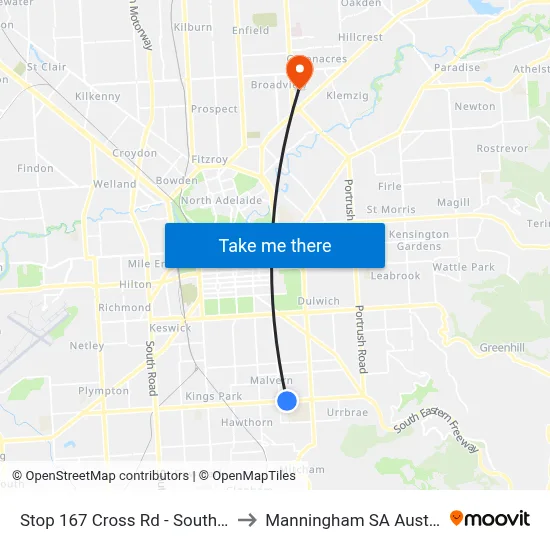 Stop 167 Cross Rd - South side to Manningham SA Australia map