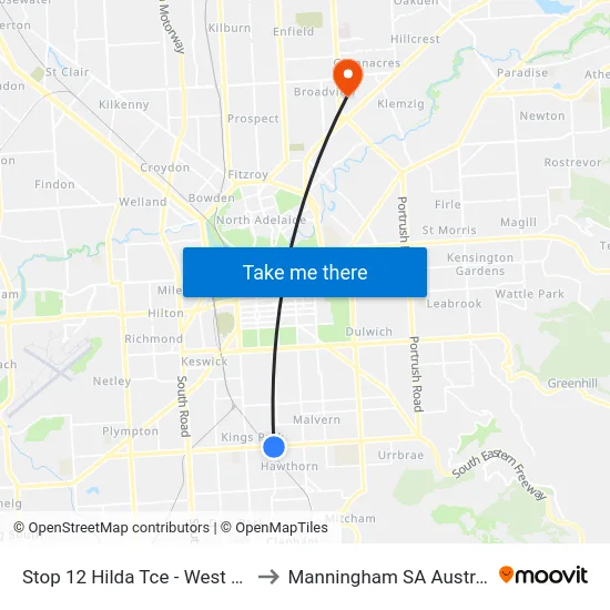 Stop 12 Hilda Tce - West side to Manningham SA Australia map