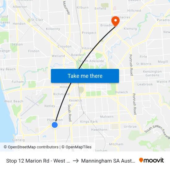 Stop 12 Marion Rd - West side to Manningham SA Australia map
