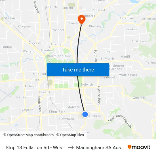 Stop 13 Fullarton Rd - West side to Manningham SA Australia map