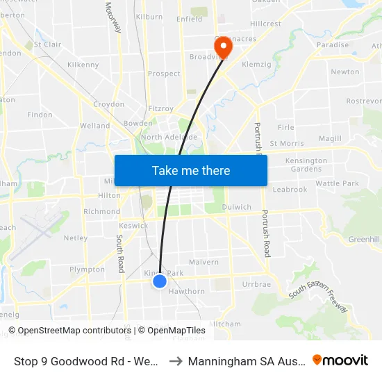 Stop 9 Goodwood Rd - West side to Manningham SA Australia map