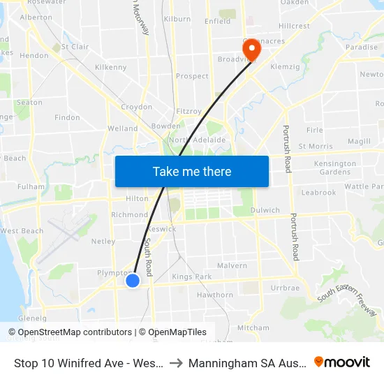 Stop 10 Winifred Ave - West side to Manningham SA Australia map