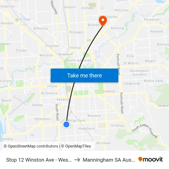Stop 12 Winston Ave - West side to Manningham SA Australia map