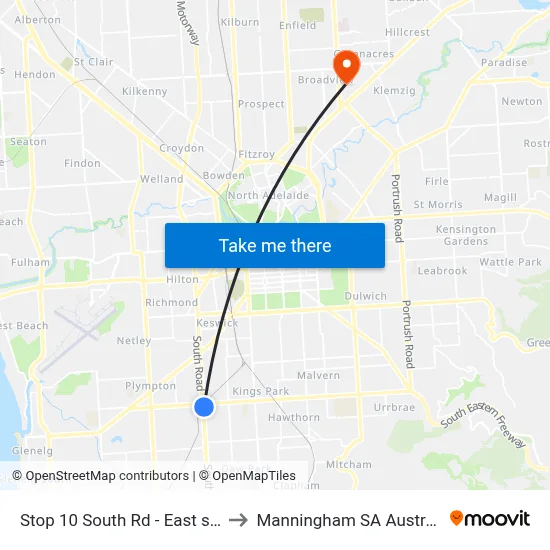 Stop 10 South Rd - East side to Manningham SA Australia map