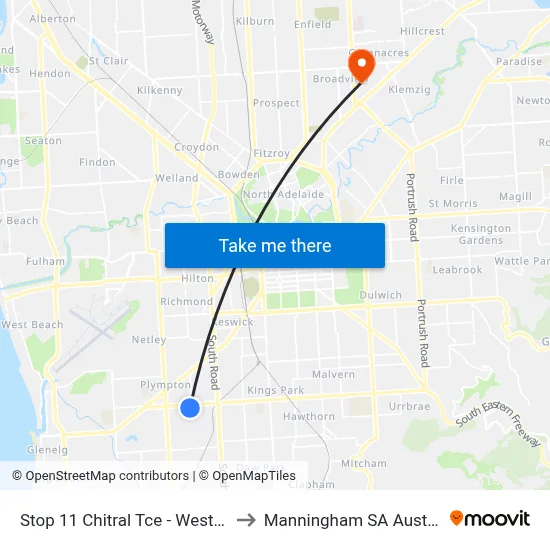 Stop 11 Chitral Tce - West side to Manningham SA Australia map