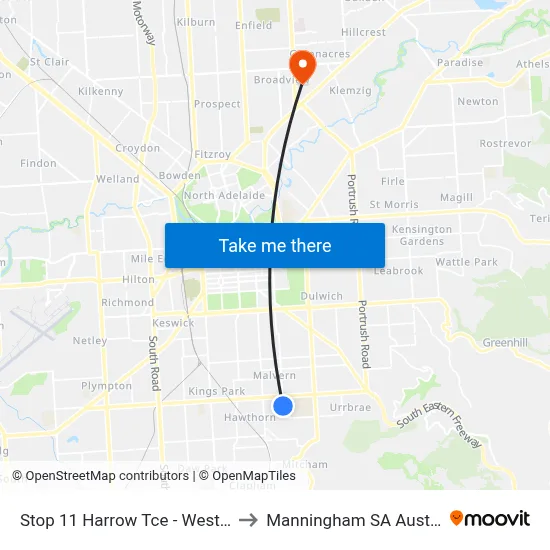 Stop 11 Harrow Tce - West side to Manningham SA Australia map