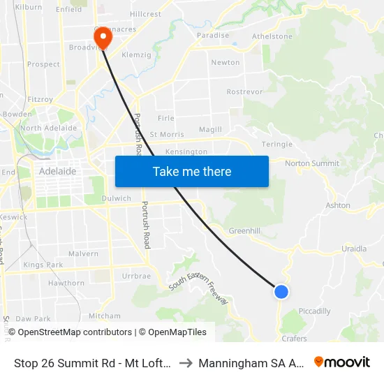 Stop 26 Summit Rd - Mt Lofty Summit to Manningham SA Australia map