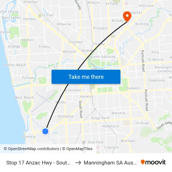 Stop 17 Anzac Hwy - South side to Manningham SA Australia map