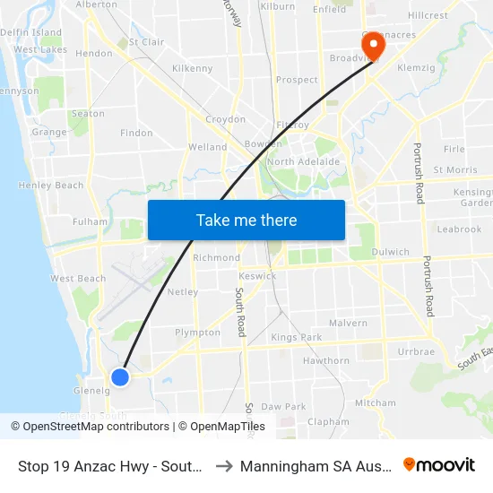 Stop 19 Anzac Hwy - South side to Manningham SA Australia map
