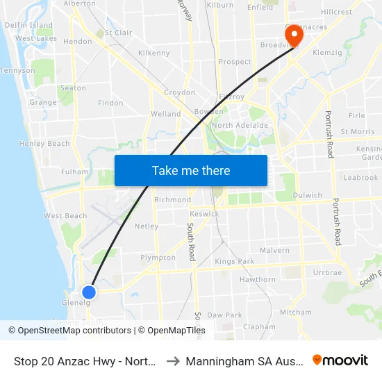 Stop 20 Anzac Hwy - North side to Manningham SA Australia map