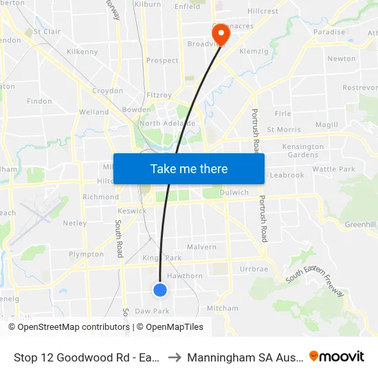 Stop 12 Goodwood Rd - East side to Manningham SA Australia map
