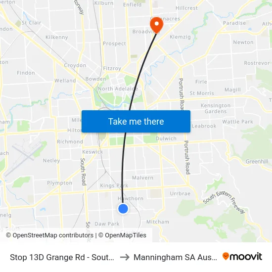 Stop 13D Grange Rd - South side to Manningham SA Australia map