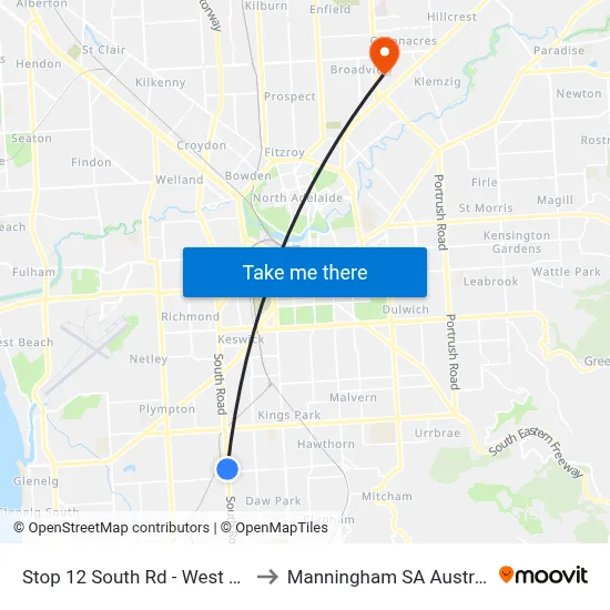 Stop 12 South Rd - West side to Manningham SA Australia map
