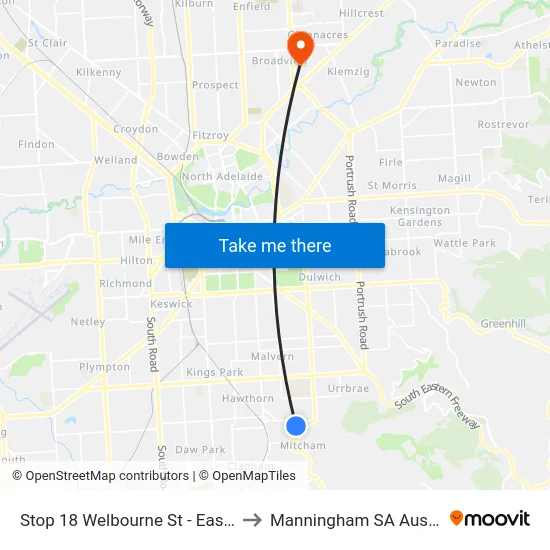Stop 18 Welbourne St - East side to Manningham SA Australia map