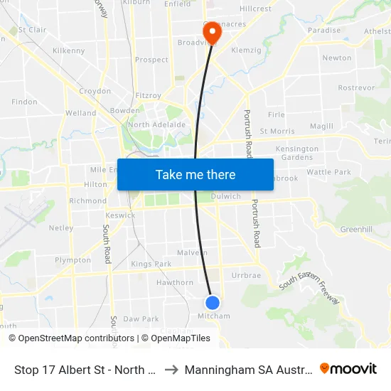 Stop 17 Albert St - North side to Manningham SA Australia map