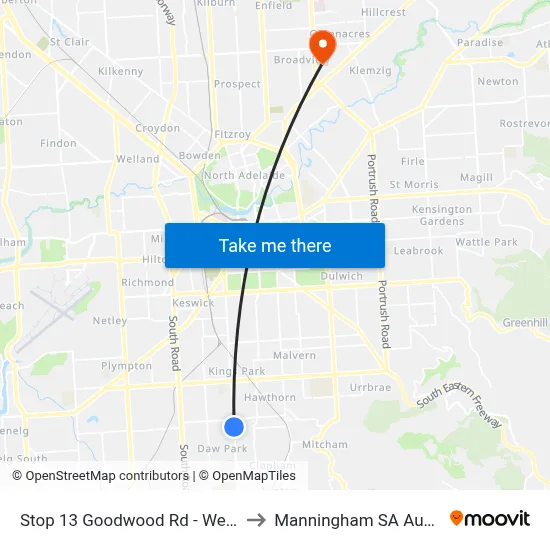Stop 13 Goodwood Rd - West side to Manningham SA Australia map