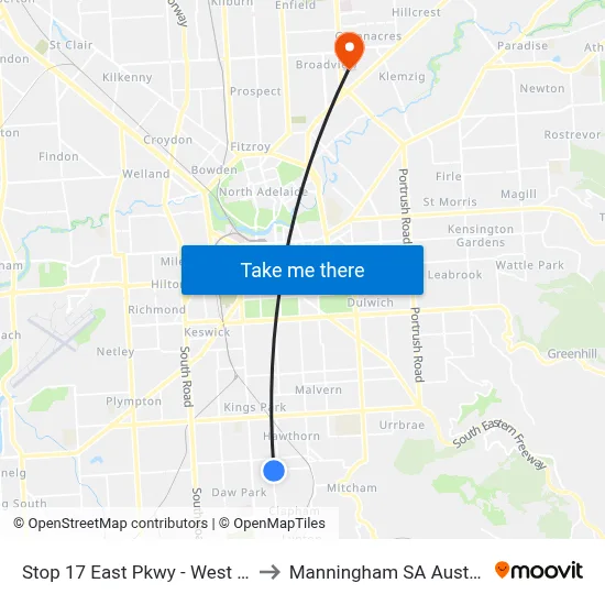 Stop 17 East Pkwy - West side to Manningham SA Australia map