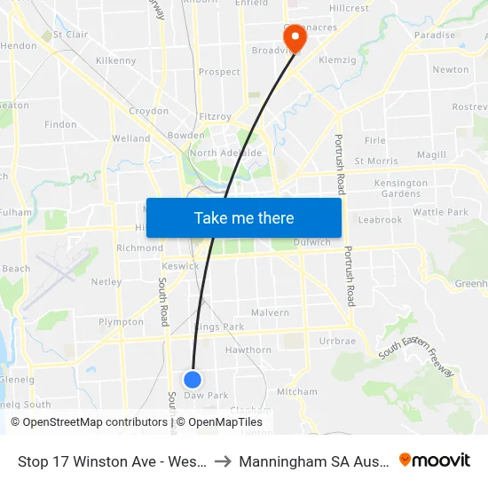 Stop 17 Winston Ave - West side to Manningham SA Australia map