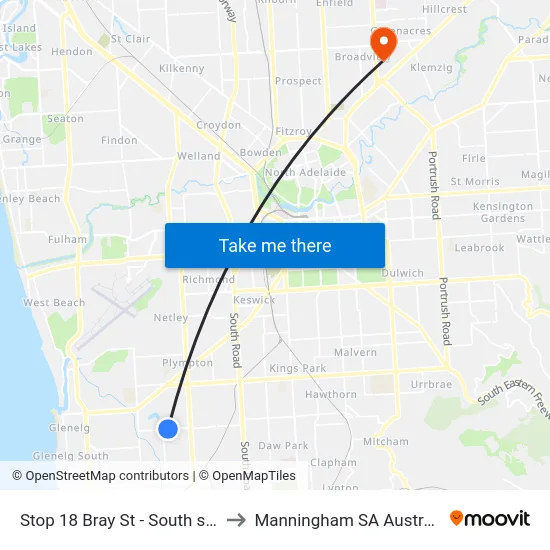 Stop 18 Bray St - South side to Manningham SA Australia map