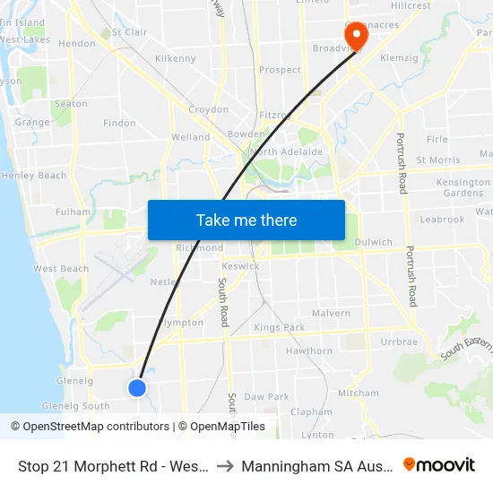 Stop 21 Morphett Rd - West side to Manningham SA Australia map