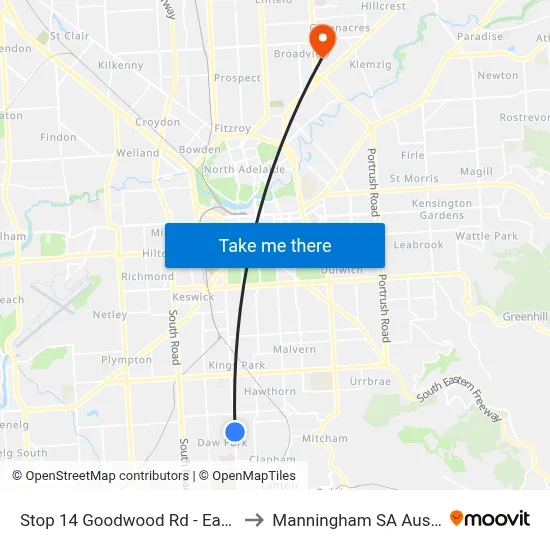 Stop 14 Goodwood Rd - East side to Manningham SA Australia map